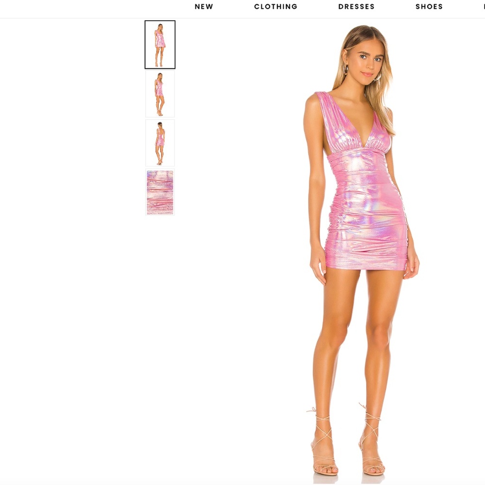 V Neck Pink Metallic Dress, XS, Superdown